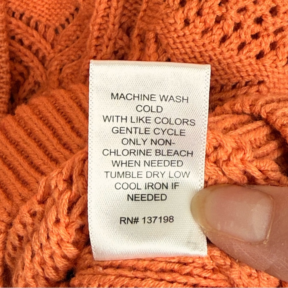 Rachel Zoe Collared Crochet Knit Cardigan Sweater Peach Coral Medium - Picture 8 of 12